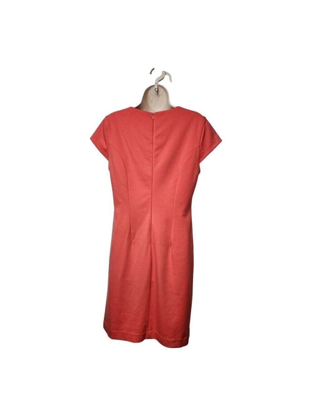Adrienne Vittadini Ponte Coral Salmon Loop Pleat Neck Sheath Dress Size 10 - Picture 3 of 9